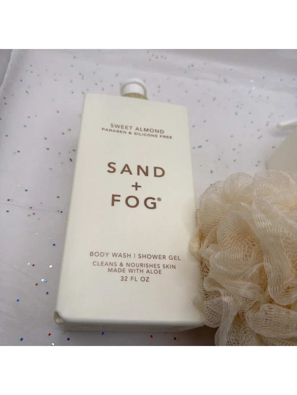 Sand + Fog Sweet Almond Body Wash 32oz 2 Pack Hydrating + Bonus Bath Sponge